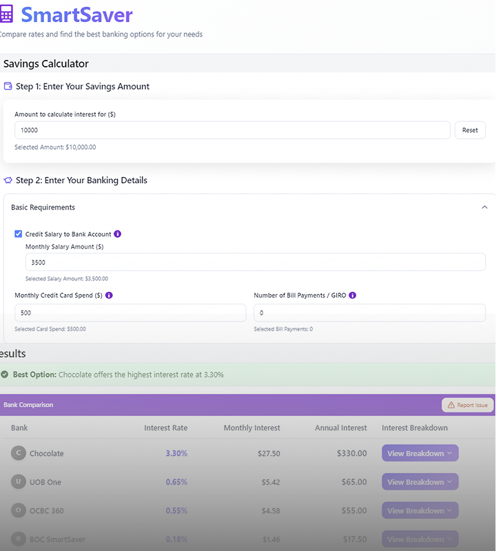 SmartSaver: Bank Calculator Tool